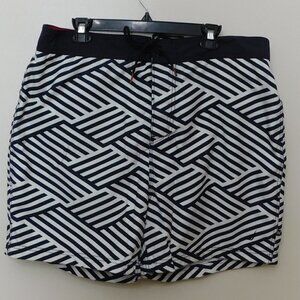 Nautica Sail White Diagonal Stripe Swim Trunks XL